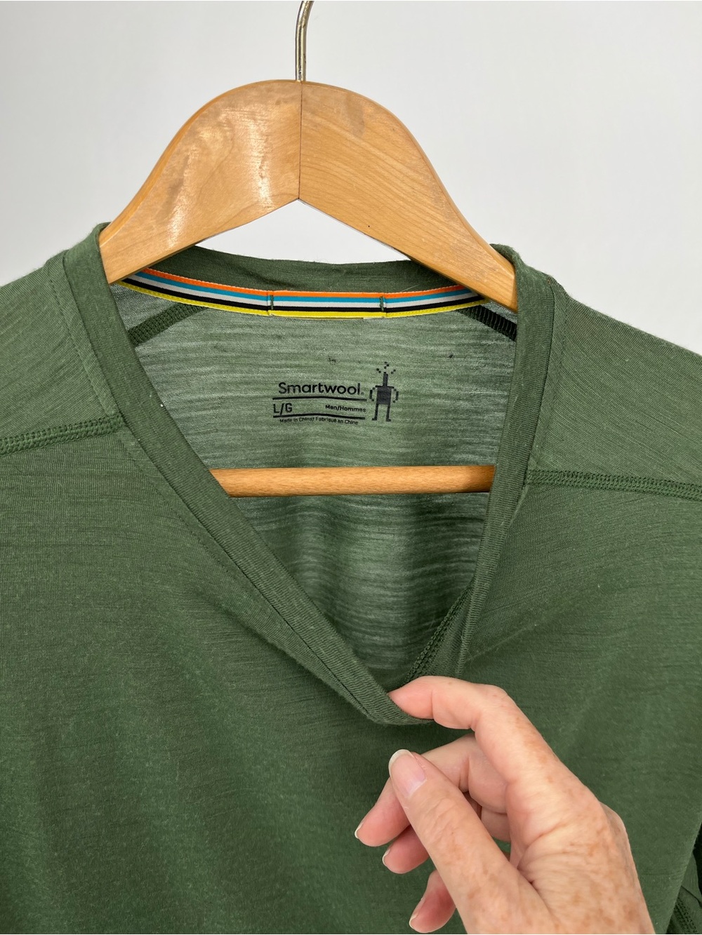 Smartwool Merino Wool Long Sleeve Base Layer Shirt Men’s L Green Hiking Outdoor - Picture 4 of 7